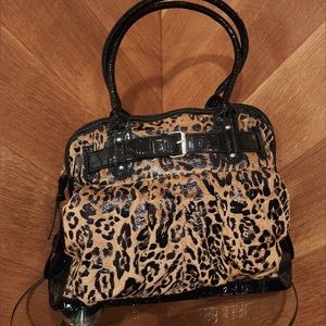 Isabelles Journey Belted Design Faux Cheetah Fur & Alligator Trim Bag